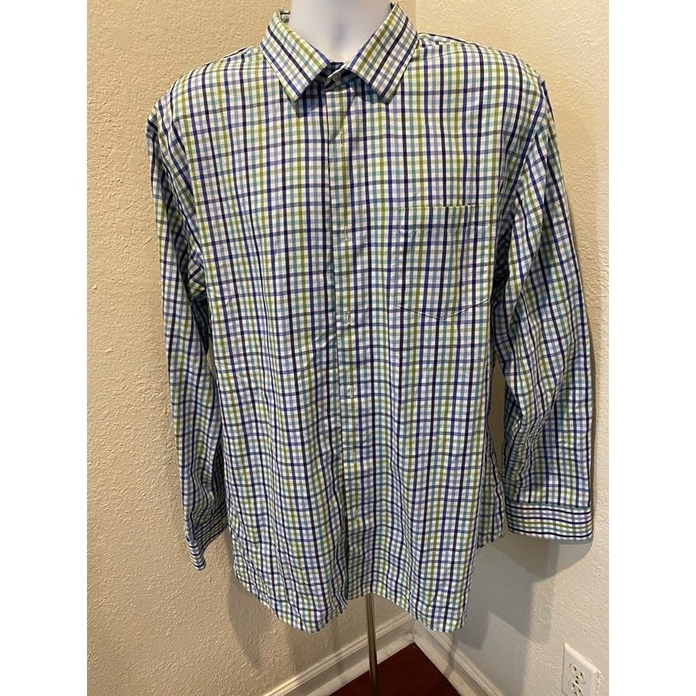 Doc & Amelia Button Up Shirt Adult Extra Large Blue Green Long Sleeve Casual Men